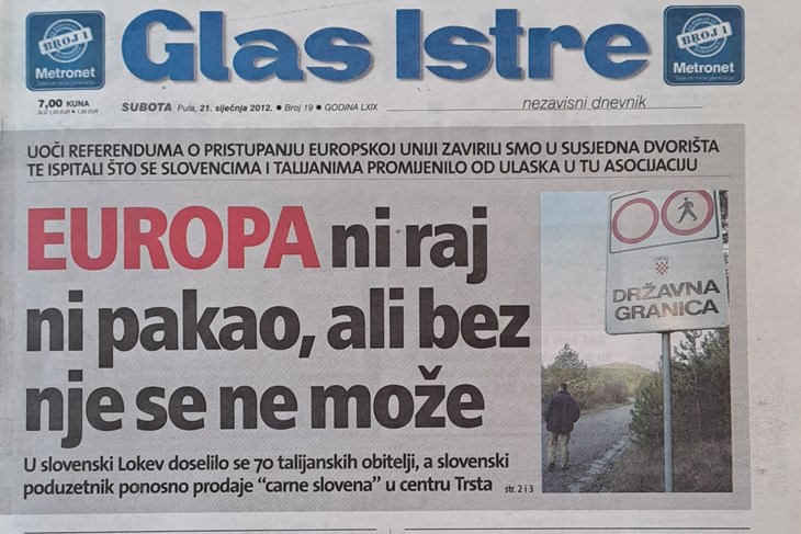 Naslovnica Glasa Istre iz 2012. godine