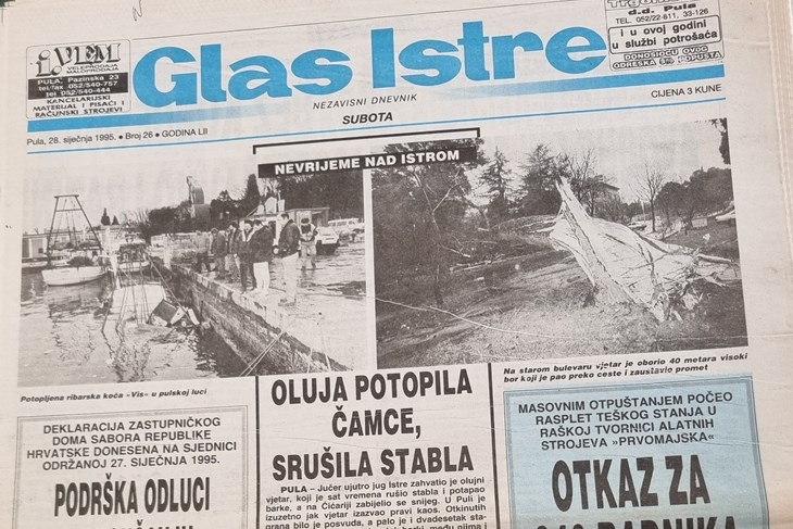 Naslovnica Glasa Istre iz 1995. godine