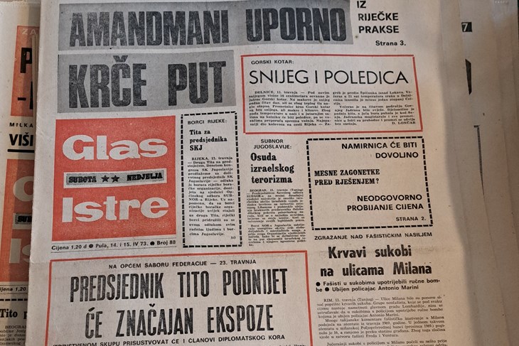 Naslovnica Glasa Istre iz 1973. godine