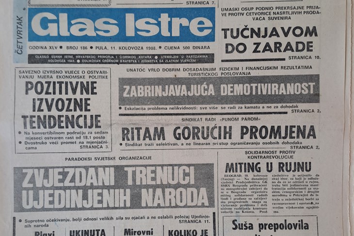 Naslovnica Glasa Istre iz 1988. godine